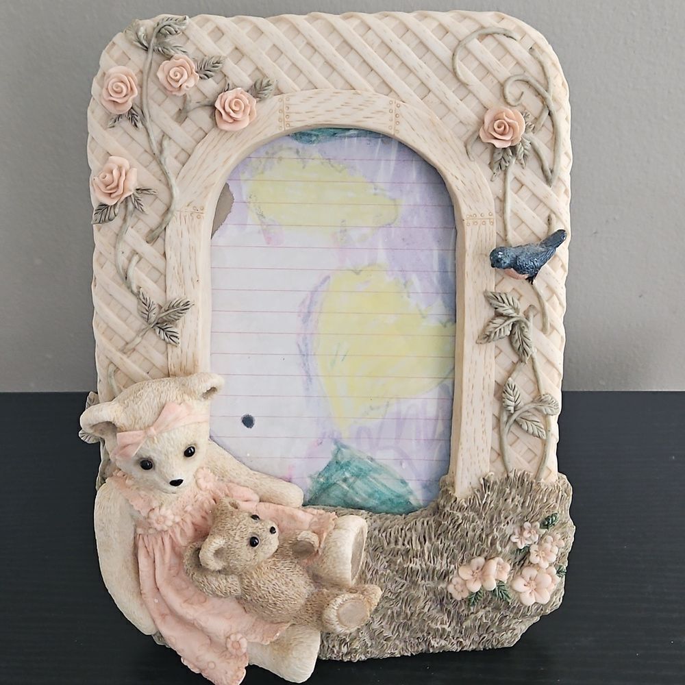 Vintage Ceramic Photo Frame With Little Girl Bear